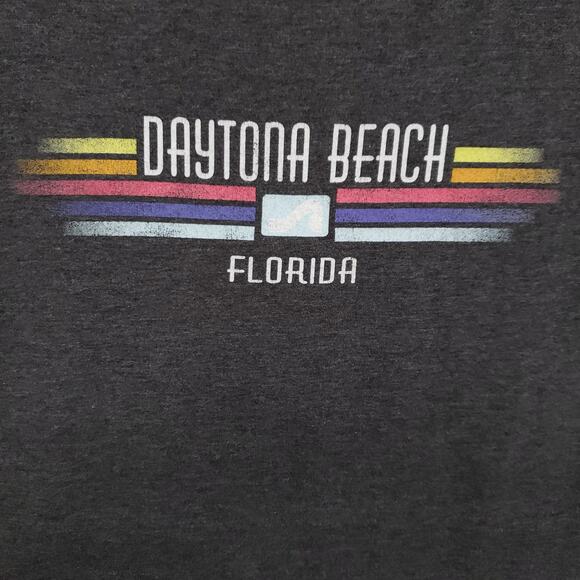 Daytona Beach T Shirt Mens Large Gray Florida Striped Color Graphic Crew Neck - Picture 2 of 5